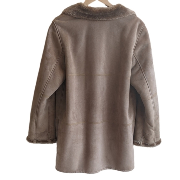 Camel faux suede winter coat faux fur lined sz M/L - Picture 2 of 13
